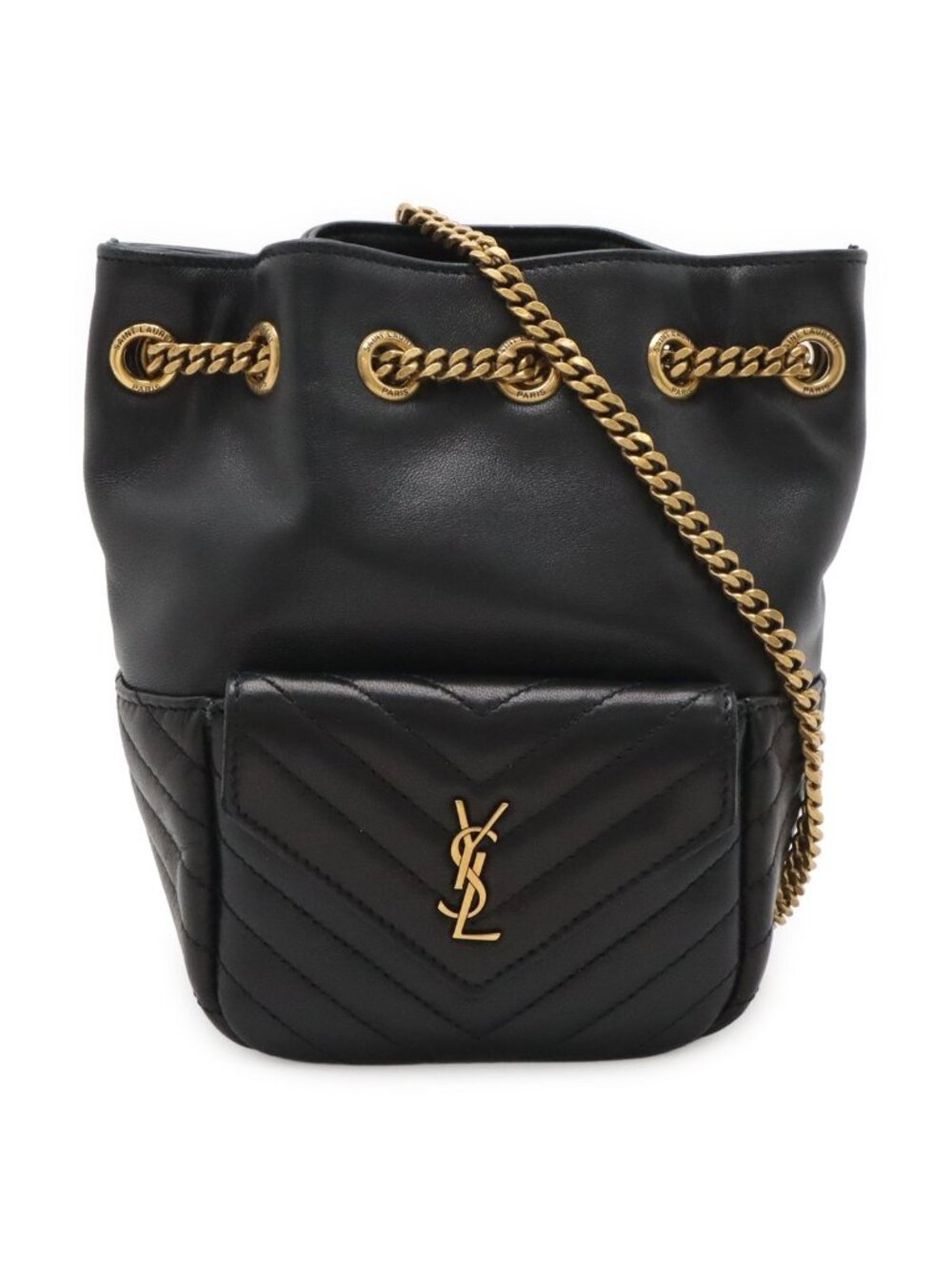 Saint Laurent Paris YSL Joe Mini Bucket Bag Chain Leather Black